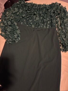 SHEIN Dark Green Midi Dress with Floral Appliqué Bodice